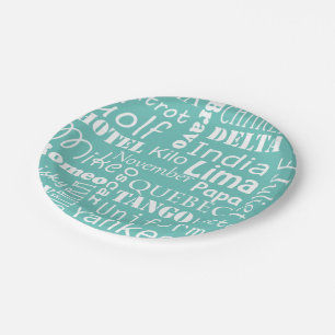 Phonetisch Alphabet Blau und Weiß Pappteller