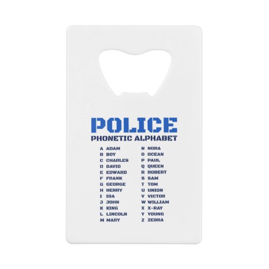 Phonetische A bis Z Alphabet für Polizeibeamte Geldbeutel Flaschenöffner (Vorderseite)