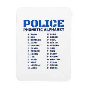 Phonetische A bis Z Alphabet für Polizeibeamte Magnet