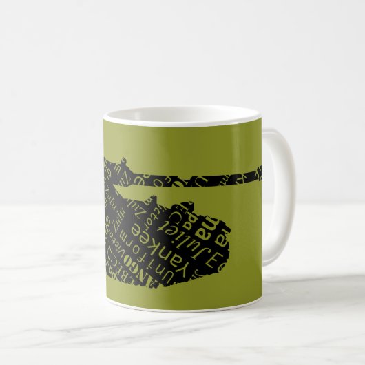 Phonetische Alphabet Army Tank Driver Typografic Kaffeetasse (VorderseiteRechts)