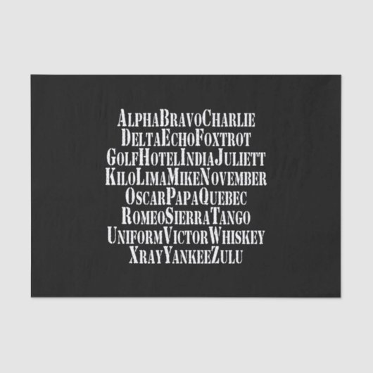 PHONETISCHE ALPHABET/CODE-WORTE SEIDENPAPIER (Vorderseite)