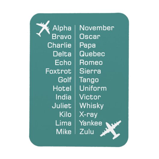Phonetische Alphabet-Erinnerung mit Flugzeugen Magnet (Vertikal)