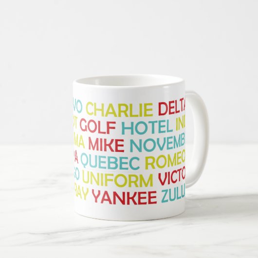 Phonetische Alphabet-Tasse Kaffeetasse (VorderseiteRechts)