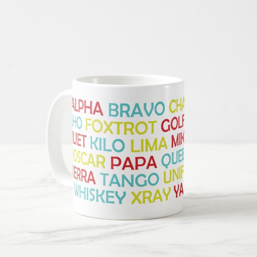 Phonetische Alphabet-Tasse Kaffeetasse (Vorderseite Links)