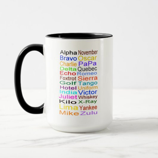 Phonetische Alphabet-Tasse Recht oder Handling Tasse (Links)
