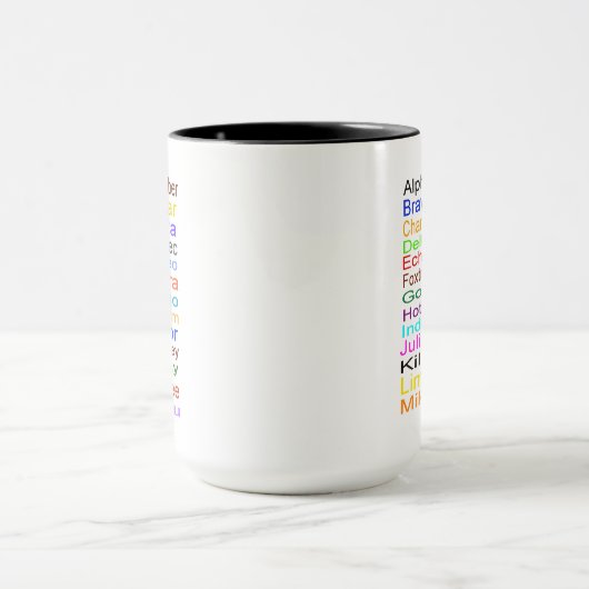 Phonetische Alphabet-Tasse Recht oder Handling Tasse (Zentrum)