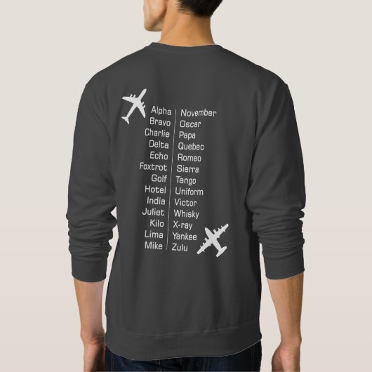 Phonetischer Alphabet-Pilot mit Flugzeugen Sweatshirt (Rückseite)