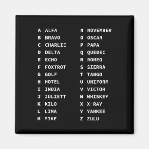 Phonetisches Alphabet Code Chart Klassisch Schwarz Magnet