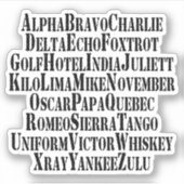 PHONETISCHES ALPHABET / CODEWORTE AUFKLEBER (Vorderseite)