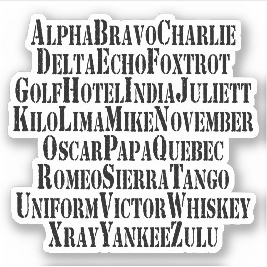 PHONETISCHES ALPHABET / CODEWORTE AUFKLEBER (Vorderseite)