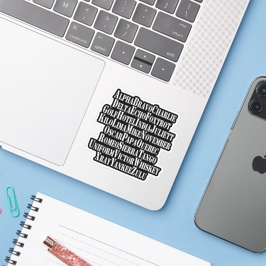 PHONETISCHES ALPHABET / CODEWORTE AUFKLEBER (Laptop mit iPhone)