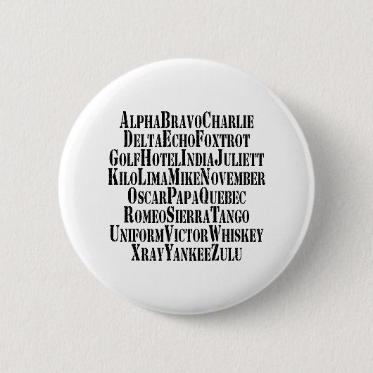 PHONETISCHES ALPHABET / CODEWORTE BUTTON (Vorderseite)