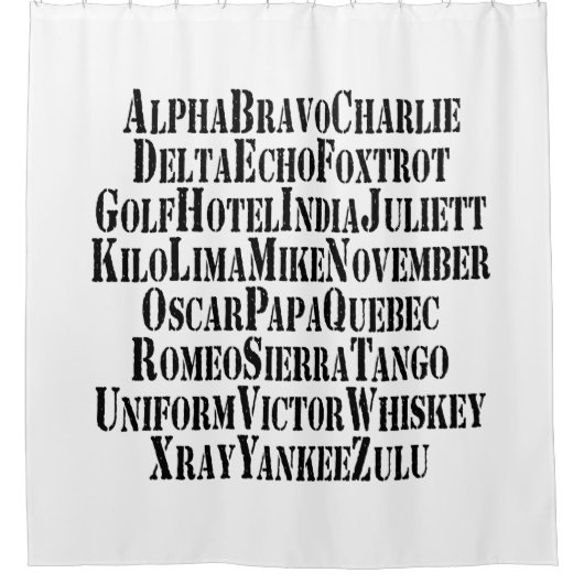 PHONETISCHES ALPHABET / CODEWORTE DUSCHVORHANG (Vorderseite)