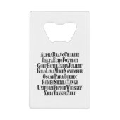 PHONETISCHES ALPHABET / CODEWORTE GELDBEUTEL FLASCHENÖFFNER (Vorderseite)