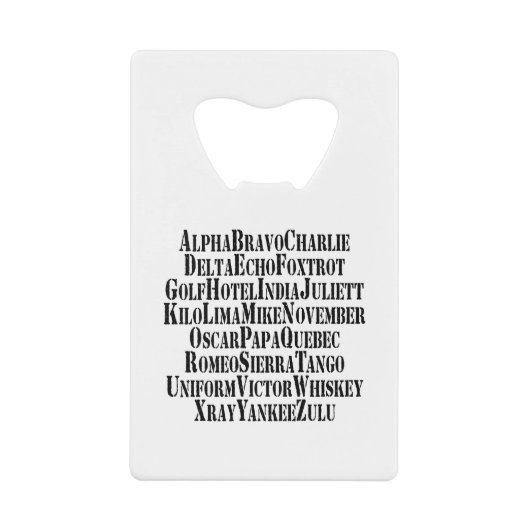 PHONETISCHES ALPHABET / CODEWORTE GELDBEUTEL FLASCHENÖFFNER (Vorderseite)