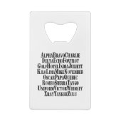 PHONETISCHES ALPHABET / CODEWORTE GELDBEUTEL FLASCHENÖFFNER (Rückseite)