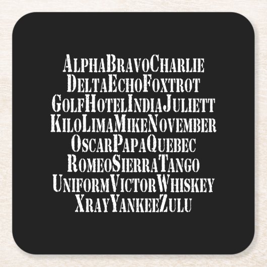 PHONETISCHES ALPHABET / CODEWORTE RECHTECKIGER PAPPUNTERSETZER (Vorderseite)