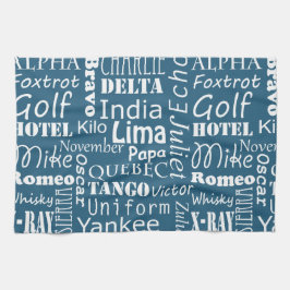 Phonetisches Alphabet Muster Weiß auf blauem Nauti Geschirrtuch
