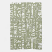 Phonetisches Alphabet Muster Weiß auf Seite Grün Geschirrtuch (Vertikal)