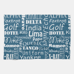 Phonetisches Alphabet-Muster Weiß für nautisches B Geschirrtuch