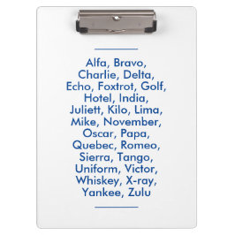 Phonetisches Alphabet "NATO", Alfa bis Zulu Klemmbrett