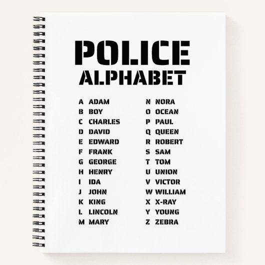 Phonetisches Alphabet Polizei Notizblock (Vorderseite)