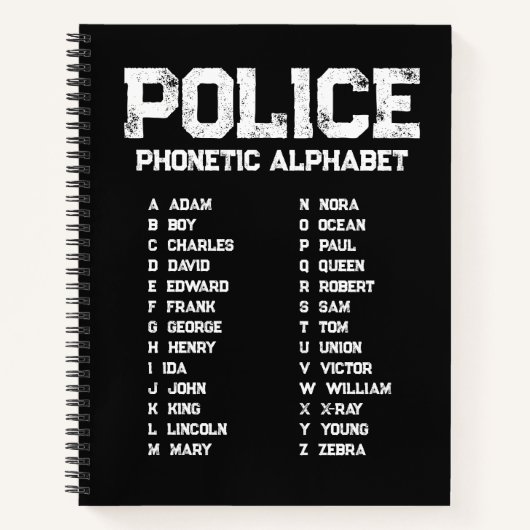 Phonetisches Alphabet Polizei Notizbuch Adam-Zebra (Vorderseite)