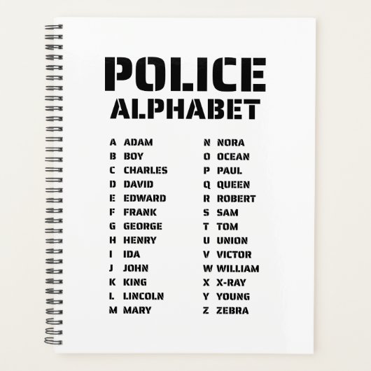 Phonetisches Alphabet Polizei Spirale Planer (Vorderseite)