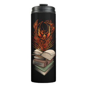 Phönix aus den Flammen der Bücher Fantasy Thermosbecher