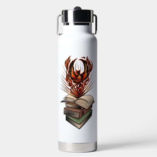 Phönix, der aus den Flammen der Bücher aufersteht, Trinkflasche (Vorderseite)