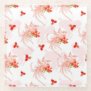 Phönix-Vogel-Blumen-Nahtlos-mythische Eleganz Glasuntersetzer