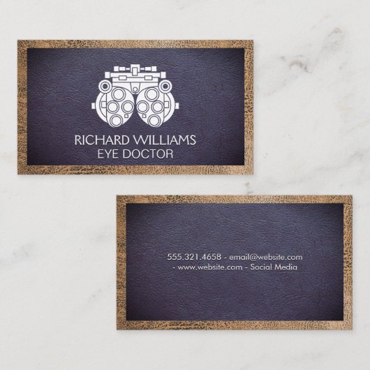 Phoropter | Augenarzt | Lederuntergrund Visitenkarte (Vorne/Hinten)
