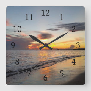 Photo 109 beach sunset quadratische wanduhr