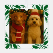 Photo and Custom Text Personalized Holly Ornament Aus Metall (Vorderseite)
