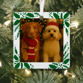Photo and Custom Text Personalized Holly Ornament Aus Metall
