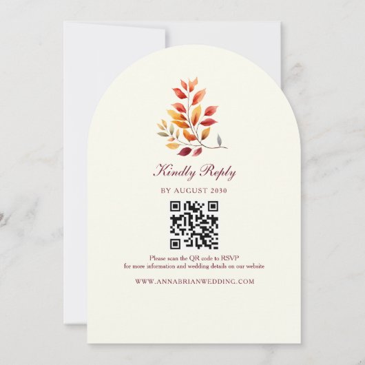 Photo and QR Code Fall Wedding Einladung (Rückseite)