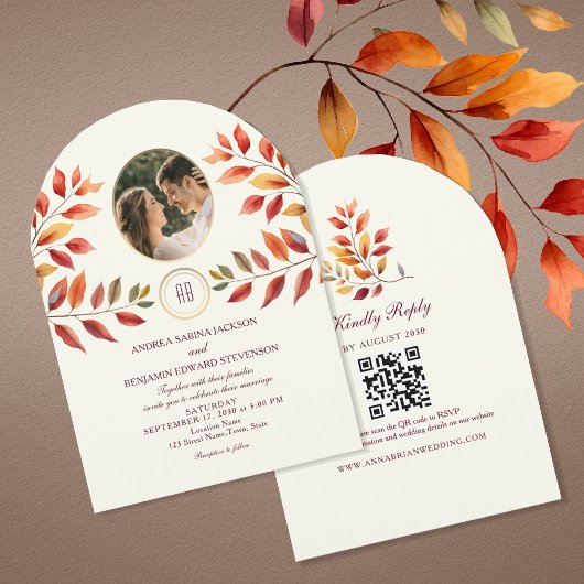 Photo and QR Code Fall Wedding Einladung