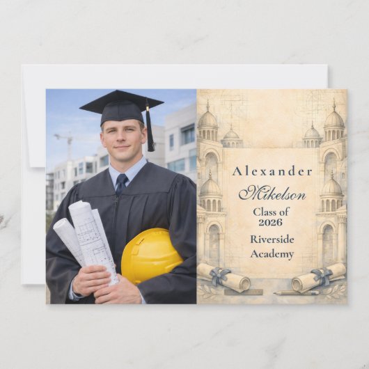 Photo Architecture Drafting Tools Graduation Ankündigung (Vorderseite)