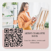 Photo artist designer dusty rose pink QR code Quadratischer Aufkleber (Vorderseite)
