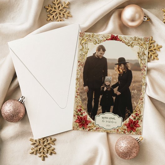 Photo Baroque Poinsettia Elegance Christmas Feiertagskarte