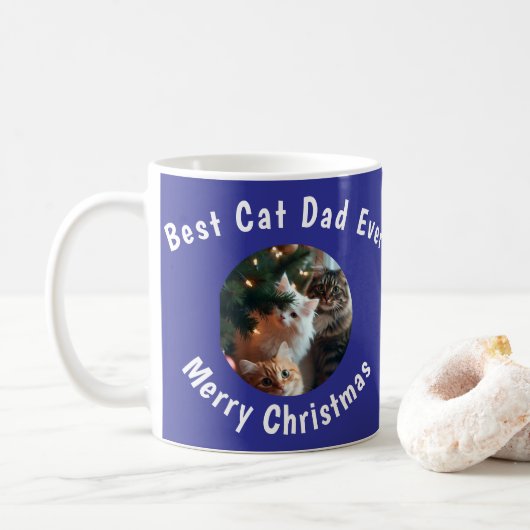 Photo Best Cat Dad Ever Custom Pet Name Blue  Kaffeetasse (Mit Donut)
