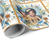 Photo Birthday Little Black Fairy Blue Yellow Geschenkpapier (Rolleneckpunkt)