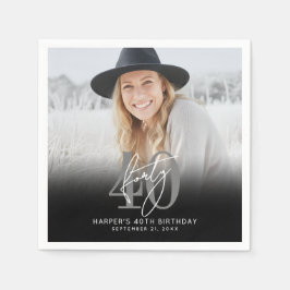 Photo Black 40th Birthday Party Serviette