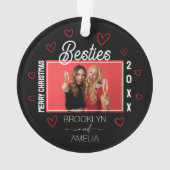 Photo Black and Red Hearts Besties Christmas Ornament (Rückseite)