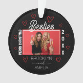 Photo Black and Red Hearts Besties Christmas Ornament (Vorderseite)