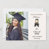 Photo Black Bow Pearl Champagne Graduation Ankündigung (Vorderseite)