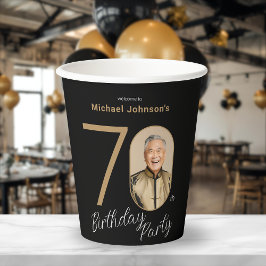 Photo Black Gold 70th Birthday  Pappbecher