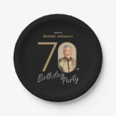 Photo Black Gold 70th Birthday Pappteller (Vorderseite)