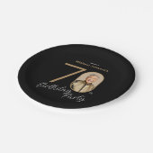 Photo Black Gold 70th Birthday  Pappteller (Schrägansicht)