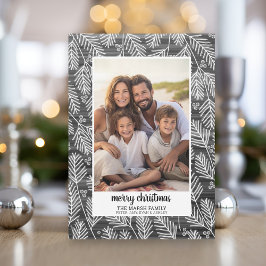 Photo - Black Pine Border - script Merry Christmas Feiertagskarte